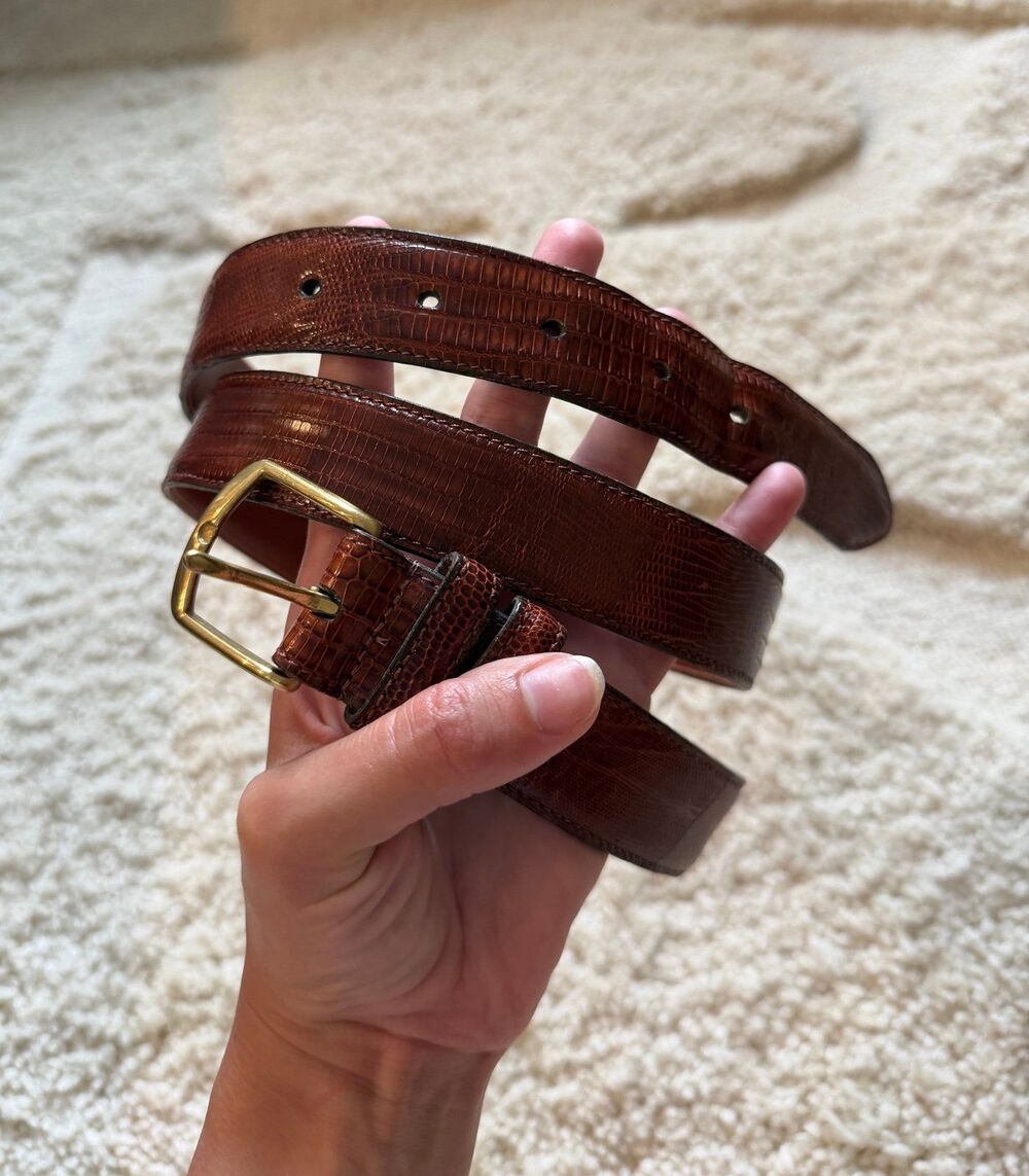 Vintage Coach 3870 Genuine Tejus Lizard Skin Belt Cognac Brown Brass USA Size 40